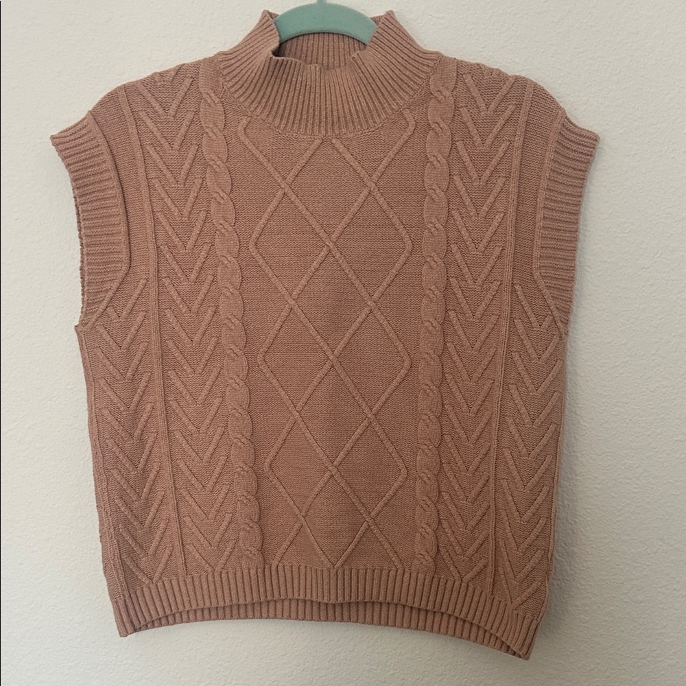 DRYS Denmark Elegant Cable Knit Mockneck Sweater Vest - Light Pink